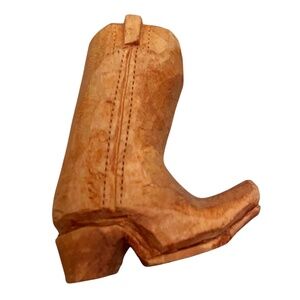 Vintage Wooden Hand Carved‎ Cow Boy Boot Folk Art Toothpick Holder, NEW